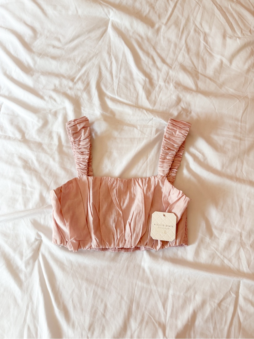 Altar’d State Light Pink Ruched Cropped Tank Top Size XS